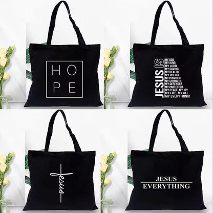 Fashion Women Shopping Bag Canvas Tote Jesus Is My God Print Shoulder Bag Foldable Eco Reusable Christian Female Shopper Handbag