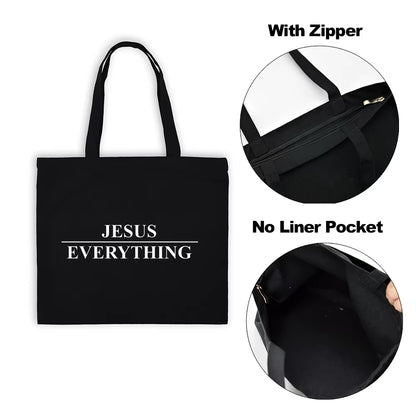 Fashion Women Shopping Bag Canvas Tote Jesus Is My God Print Shoulder Bag Foldable Eco Reusable Christian Female Shopper Handbag