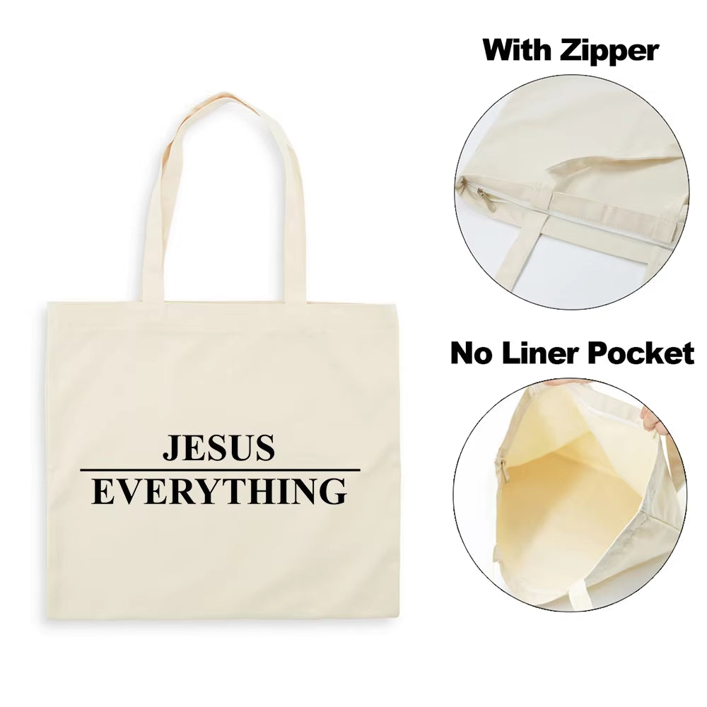 Fashion Women Shopping Bag Canvas Tote Jesus Is My God Print Shoulder Bag Foldable Eco Reusable Christian Female Shopper Handbag