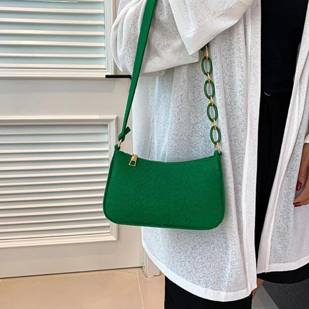 Fashion Felt Cloth Pattern Shoulder Bags for Women Small Handle Underarm Bag Clutch Luxury Solid Color Female Handbag with Purse