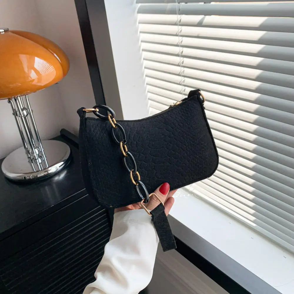 Fashion Felt Cloth Pattern Shoulder Bags for Women Small Handle Underarm Bag Clutch Luxury Solid Color Female Handbag with Purse