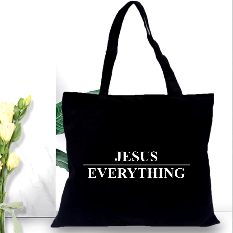 Fashion Women Shopping Bag Canvas Tote Jesus Is My God Print Shoulder Bag Foldable Eco Reusable Christian Female Shopper Handbag